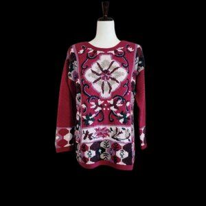 Vintage Hand Knit Sweater by Paul Harris Design Size Med Cottage Folk Art Boho